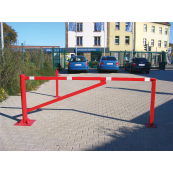 Swing barrier | for casting in concrete, hot-dip galvanized and red coated with white reflecting rings | clear width: 3000 mm | with triangular lock